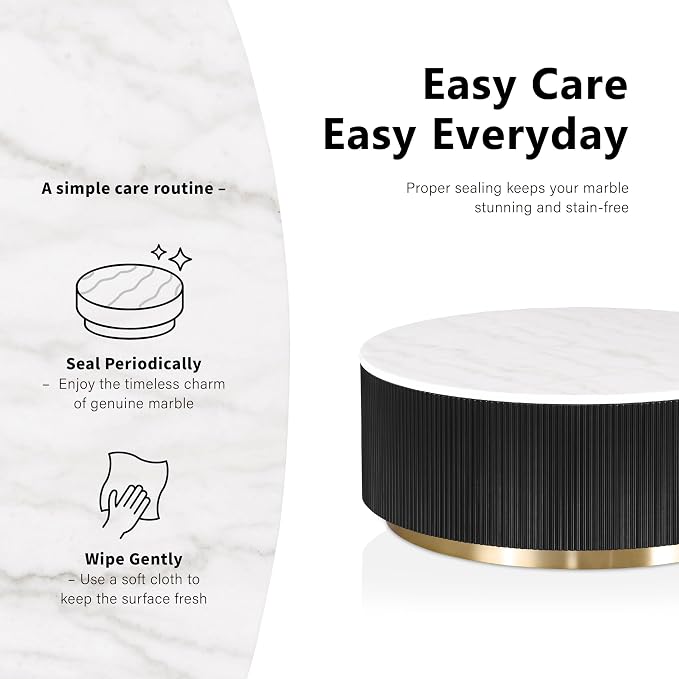 Furniture of America Beryl Round Genuine Marble Top Coffee Table, Black