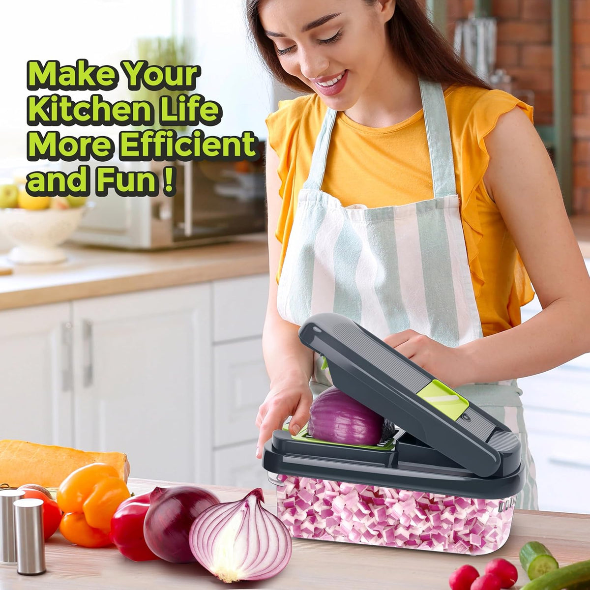 Yusshn Vegetable Chopper, 12-in-1 Food Veggie Chopper Cutter with Container | 7 Sharp Blades Dice, Slice, Shred and Grate for Salads, Onions and Meal Prep,.