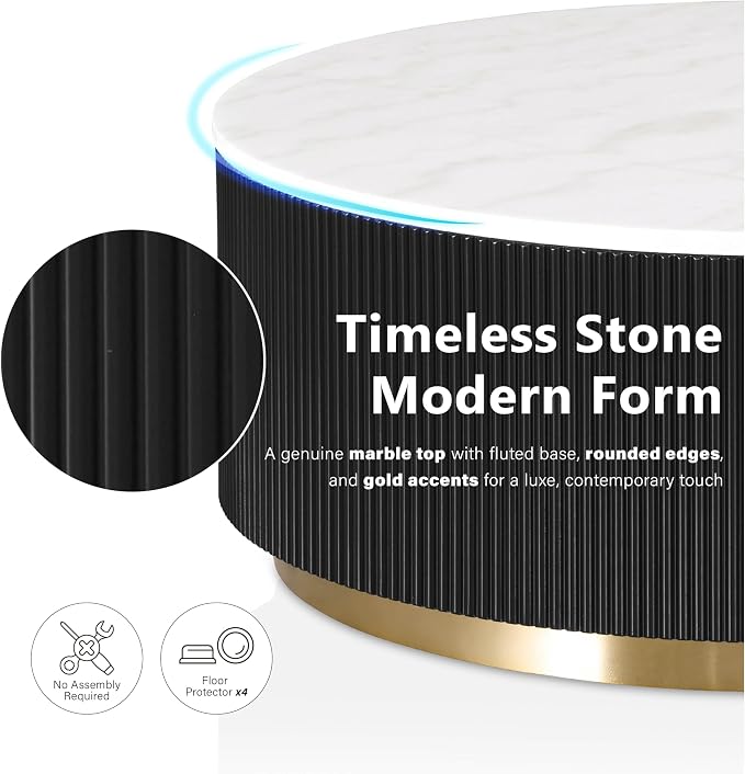 Furniture of America Beryl Round Genuine Marble Top Coffee Table, Black