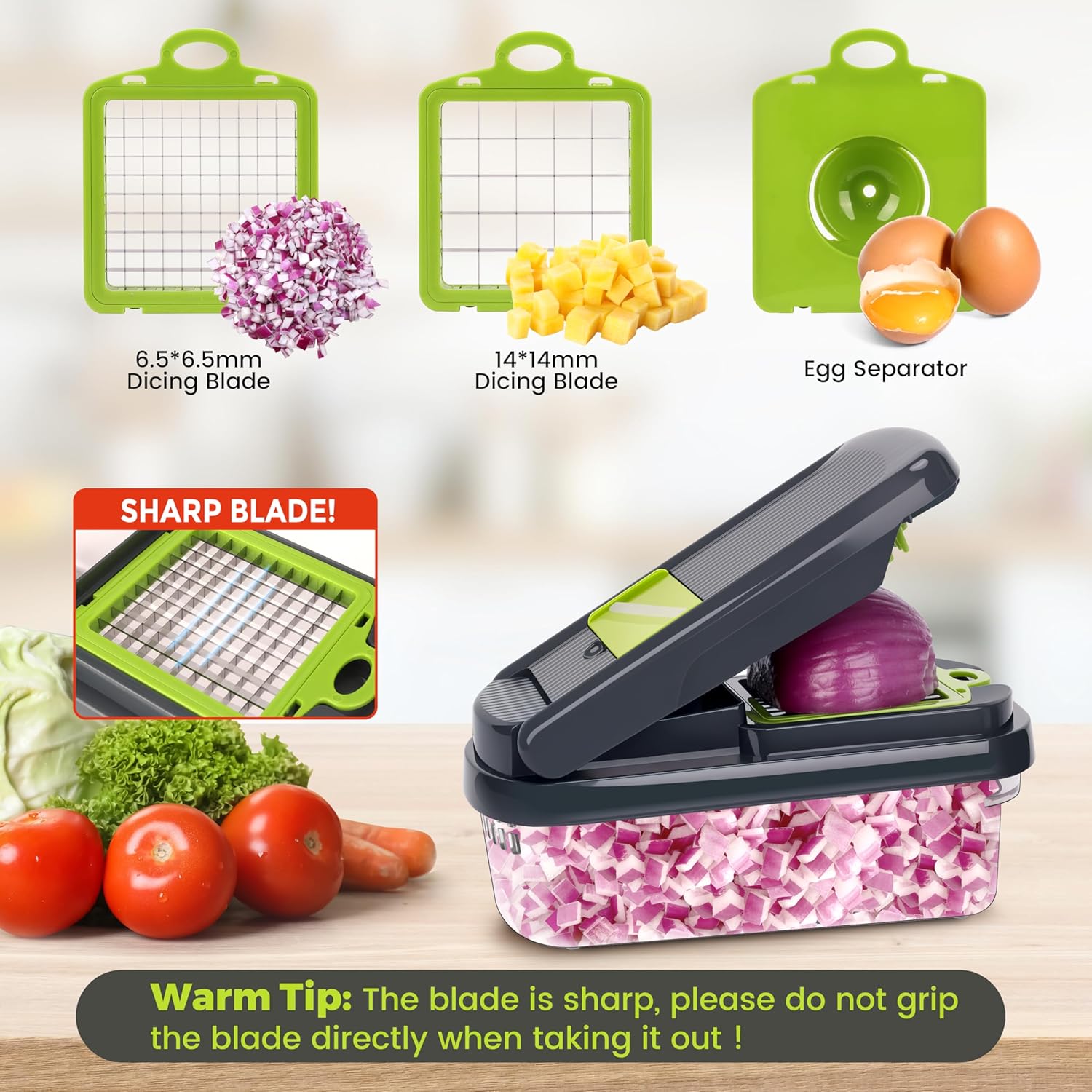 Yusshn Vegetable Chopper, 12-in-1 Food Veggie Chopper Cutter with Container | 7 Sharp Blades Dice, Slice, Shred and Grate for Salads, Onions and Meal Prep,.